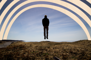 man floating in lucid dream